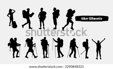 mountaineer climber hiker people, vector silhouette collection Royalty-Free Stock Photo #2290848321