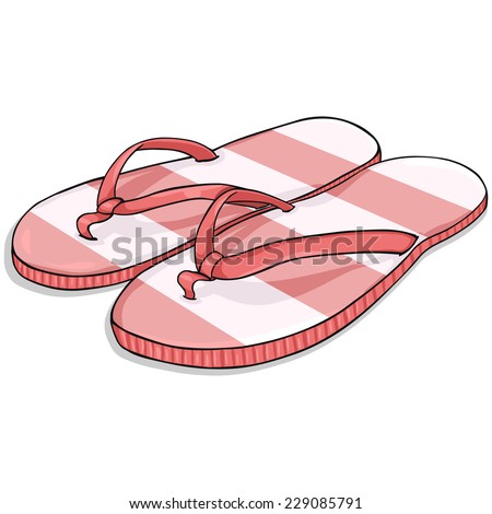 Vector Cartoon Stripped Red Beach Slippers