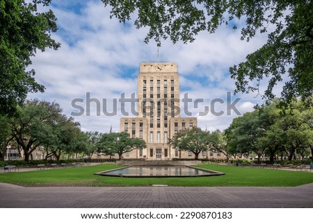 Historic Houston City Hall building in downtown Houson in spring