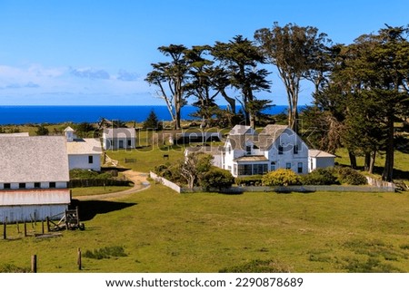 Historic buildings on farm at Pierce Point in Marin County, California Royalty-Free Stock Photo #2290878689