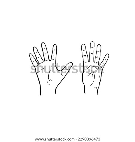hand drawn illustration of a finger showing the number nine on white background