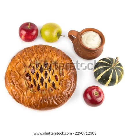 Pumpkin and apple pie isolated on white background.