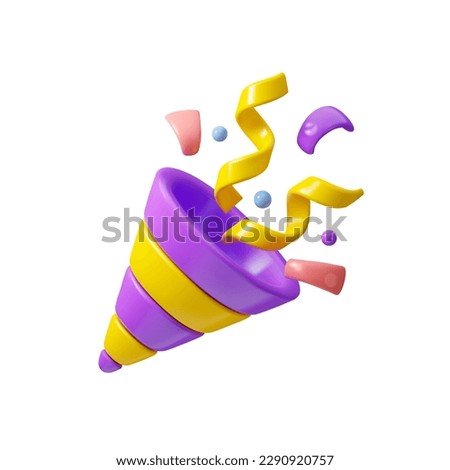 Vector 3d icon party popper. Cartoon emoji of birthday confetti explosion. Simple minimal illustration isolated on white background Royalty-Free Stock Photo #2290920757