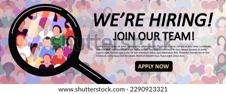 We're hiring background template with diverse people under magnifying glass. Applying for job online, recruitment concept. Join our team. Copy space. Vector illustration Royalty-Free Stock Photo #2290923321