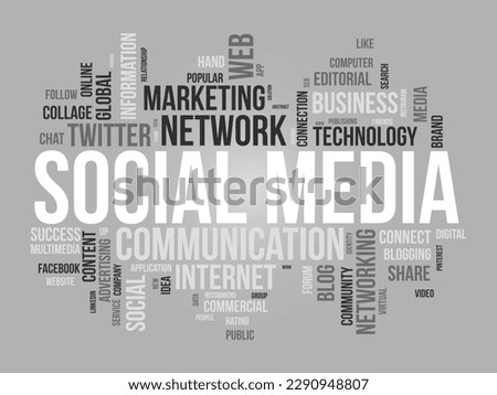 Word cloud background concept for Social media. Global online communication progress with social networking success. vector illustration. Royalty-Free Stock Photo #2290948807