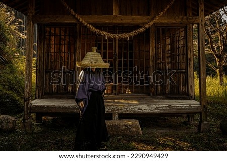 Samurai and ancient Japanese landscape Royalty-Free Stock Photo #2290949429