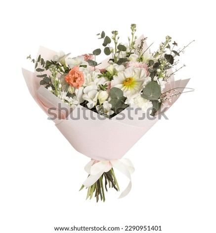 Bouquet of beautiful flowers on white background Royalty-Free Stock Photo #2290951401