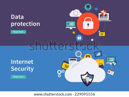 Set of flat design vector illustration concepts for data protection,and internet security. Concepts for web banners and printed materials. Royalty-Free Stock Photo #229095556