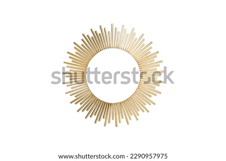 Round shape frame made with golden tubes, sun symbol element, isolated on white background Royalty-Free Stock Photo #2290957975
