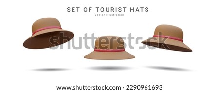 3d realistic set of beach hat with red ribbon on isolated white background. Vector illustration Royalty-Free Stock Photo #2290961693