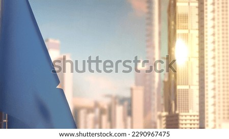 flag of Somalia on city skyscrapers buildings vanilla sundown bg for any holiday - abstract 3D illustration