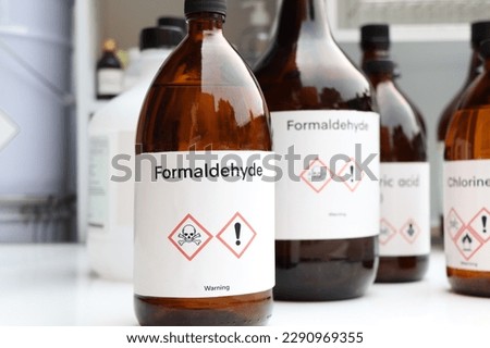 Formaldehyde, Hazardous chemicals and symbols on containers, chemical in industry or laboratory  Royalty-Free Stock Photo #2290969355