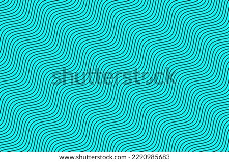 Diagonal water wave lines repeating pattern. Black geometric wavy stripes fabric pattern on aqua blue background vector. Abstract optical illusion curve strips. Wall and floor ceramic tiles pattern.