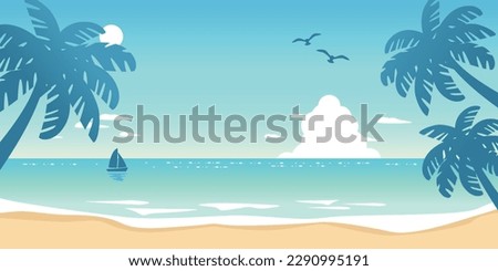 beach landscape with palm trees Royalty-Free Stock Photo #2290995191