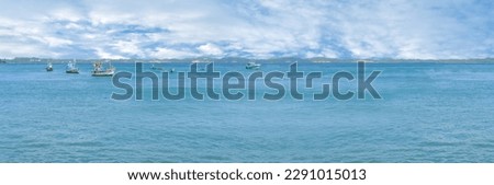 beautiful blue ocean, sea waves with foam fabulous sea tide, blue sky with clouds, concept transcendence, water sports, lack drinking water, climate change, global warming, vacation and travel