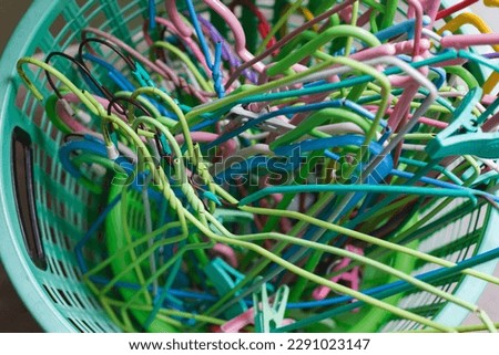 Photo of clothes hangers in baskets waiting to dry clothes doing housework on vacation