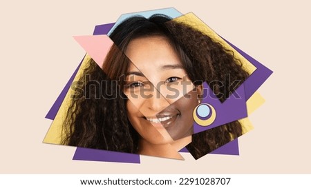 Female face made from different parts of diverse women faces of various age, nationality and race. Contemporary art. Modern design. Beauty, multi ethnicity, equality, diversity, human rights concept Royalty-Free Stock Photo #2291028707