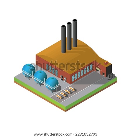 Vector illustration of a isometric low poly powerplant with flue-gas stacks.