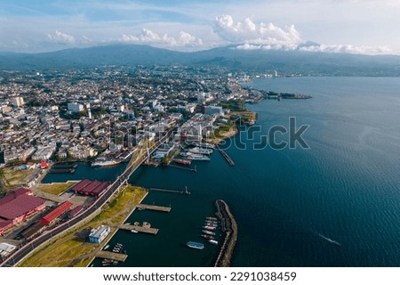 manado city north sulawesi soekarno bridge beautiful cloud bird view Royalty-Free Stock Photo #2291038459