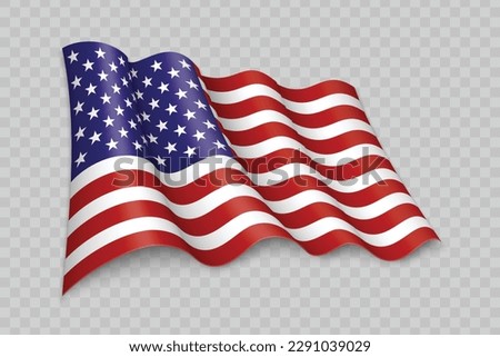 3D Realistic waving Flag of United States on transparent background