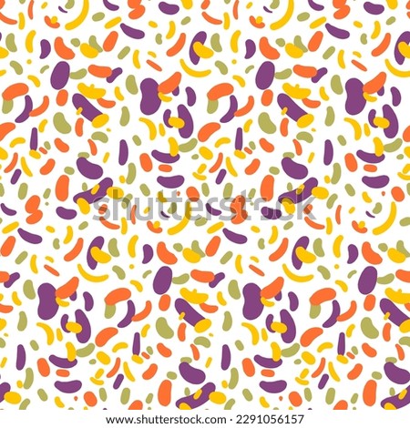 Abstract violet-orange pattern with various elements in the form of rounded elongated figures. Chaotic vector texture with curved shapes. Printing on textiles and paper. Printing on gift packaging