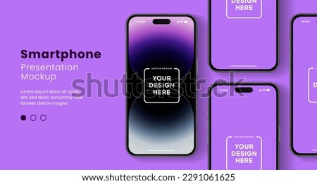 3D realistic high quality smartphone mockup with isolated background. Smart phone mockup collection. Device front view. 3D mobile phone with shadow on white background. Royalty-Free Stock Photo #2291061625