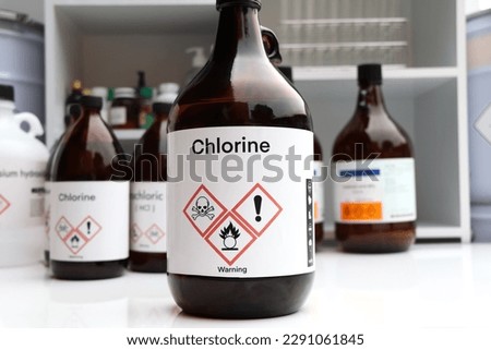 chlorine, Hazardous chemicals and symbols on containers, chemical in industry or laboratory  Royalty-Free Stock Photo #2291061845