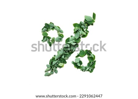 % sign made from green leaves. isolated on white background Royalty-Free Stock Photo #2291062447