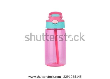 pink water bottle. pink transparent sipper bottle for kids. school water bottle for kids. pink color bottle jpg image. Royalty-Free Stock Photo #2291065145