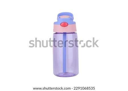 purple water bottle. violet transparent sipper bottle for kids. school water bottle for kids. lavender or purple color bottle jpg image. Royalty-Free Stock Photo #2291068535