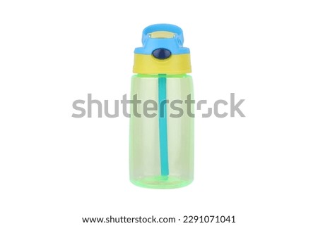blue and green water bottle. green and blue transparent sipper bottle for kids. school water bottle for kids. blue and green color bottle jpg image. Royalty-Free Stock Photo #2291071041