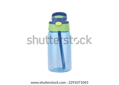 blue and green water bottle. green and blue transparent sipper bottle for kids. school water bottle for kids. blue and green color bottle jpg image. Royalty-Free Stock Photo #2291071043