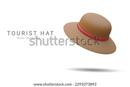 3d realistic  beach hat with red ribbon on isolated white background. Vector illustration Royalty-Free Stock Photo #2291073893