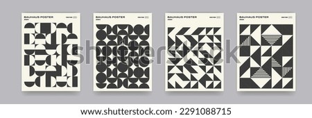 Bauhaus geometric pattern background, vector abstract circle, triangle and square lines art. Yellow, blue, red and green color, trendy Bauhaus pattern backgrounds set Royalty-Free Stock Photo #2291088715