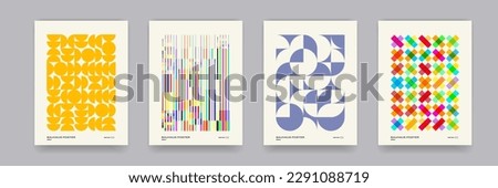 Geometric pattern background, vector abstract contemporary art poster. Multicolored yellow, blue, red and green color, trendy pattern backgrounds set. Modern op-art Royalty-Free Stock Photo #2291088719