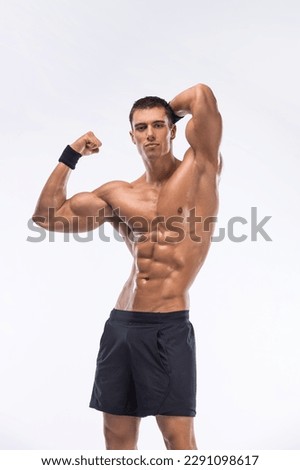 Man athlete isolated on white background. Gym full body workout. Muscular man athlete in fitness gym have heavy workout. Sports trainer on training. Fitness motivation.