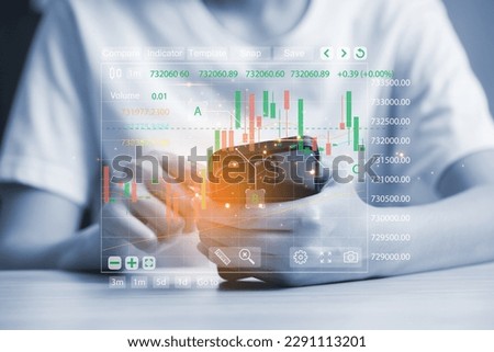 Infographics and icons Trader trades stock charts on phone.