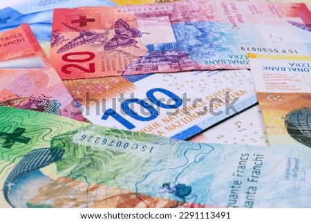 Swiss Francs, Switzerland Banknotes, Concept, Franc Loans, Bank Operations, Global Currency, close up. Royalty-Free Stock Photo #2291113491