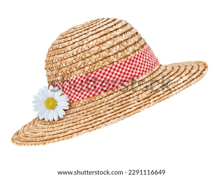 Straw hat and daisy isolated on white  background 
 Royalty-Free Stock Photo #2291116649