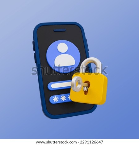 3d minimal security system. user authentication. identity verification. smartphone with user login screen and padlock. 3d illustration. clipping path included.