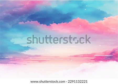 Hand painted watercolor sky cloud background with a pastel colored