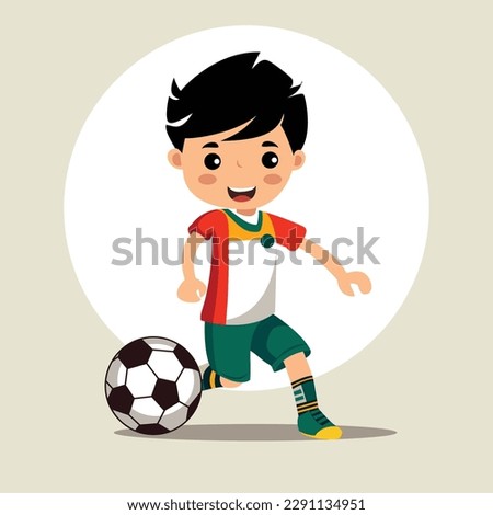 A youngster practicing their soccer skills by kicking the ball, Vector illustration