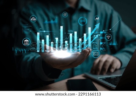 concept of data economic growth through a graph chart. Business strategy. Digital marketing and stock market. Royalty-Free Stock Photo #2291166113