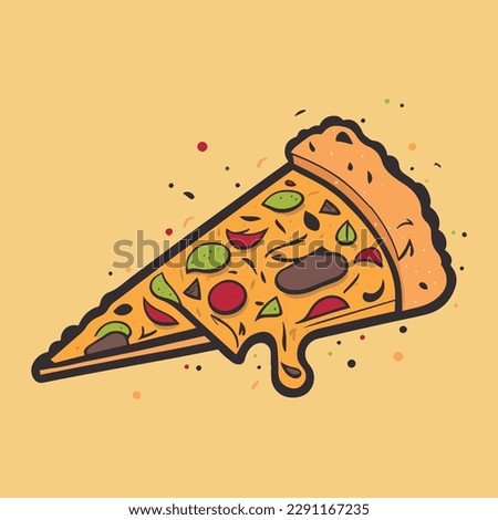 A slice of pizza vector, cute simple minimalist cheese melting on top of pizza flat illustration, Fast food concept vector
