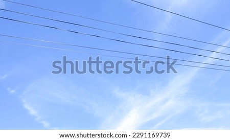 Cable, Electric Wire, Power Pole With Nature Sky Background Included Free Copy Space For Product Or Advertise Wording Design