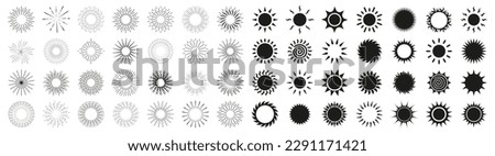 Set of sun and sunburst shapes. Sun icons and sunbeam collection Royalty-Free Stock Photo #2291171421