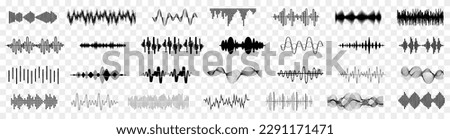 Set of black equalizer music waves. Music waveform collection