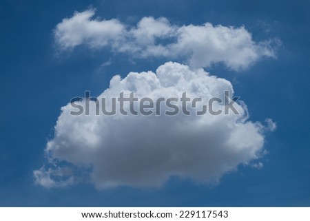 White cumulus clouds and a blue sky.