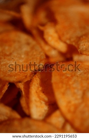 Top view of potato chips with paprika spice fast food concept eating junk food background high quality big size instant print stock photography