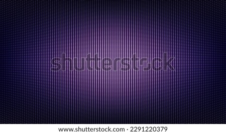 Led digital display. Lcd screen texture. TV pixel background. Violet television videowall. Monitor with dots. Electronic purple diode effect. Projector grid template. Vector illustration. Royalty-Free Stock Photo #2291220379